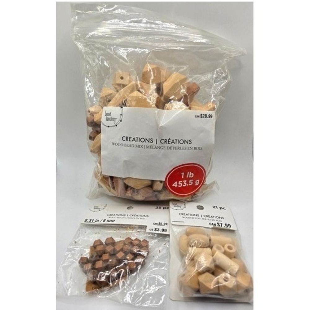 Bead Landing Wood Bead Mix Destash Craft Lot Natural Brown Geometric DIY NWT